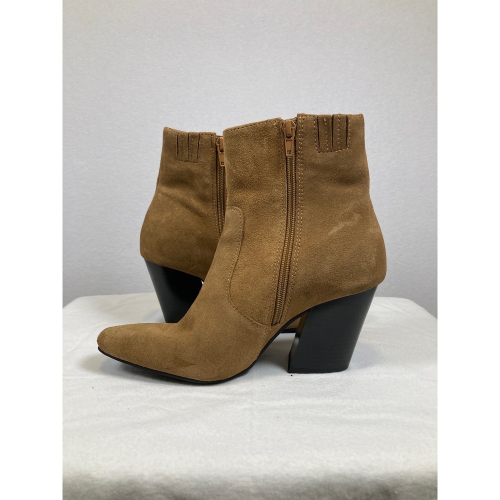 Open Edit Ankle Boots‎ Women 7M Tan Suede Leather Pointed Toe Block Heel Zip